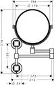 Rasierspiegel mit runder Spiegelfläche und verstellbarem Arm. Aus Chrom gefertigt, geeignet für die Wandmontage. Markenlogo: AXOR.